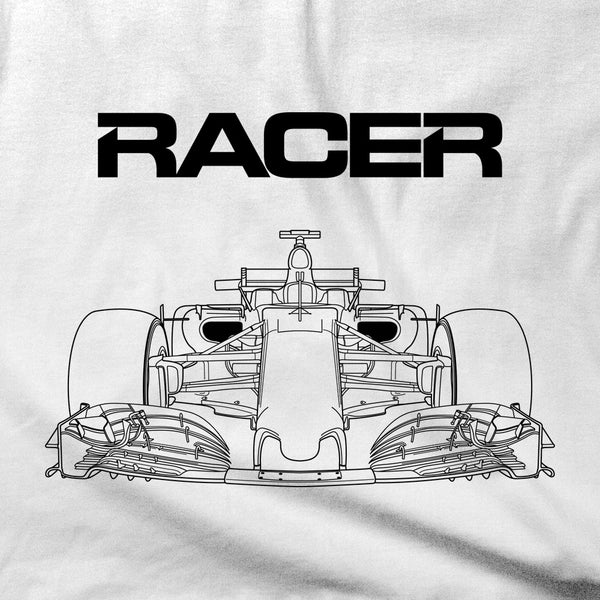 Grand Prix Car Line Art - White Short Sleeve Hanes Beefy T