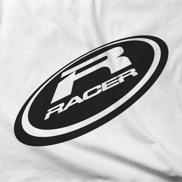 "Flying Disk" Black RACER Logo - Short Sleeve White Hanes Beefy T
