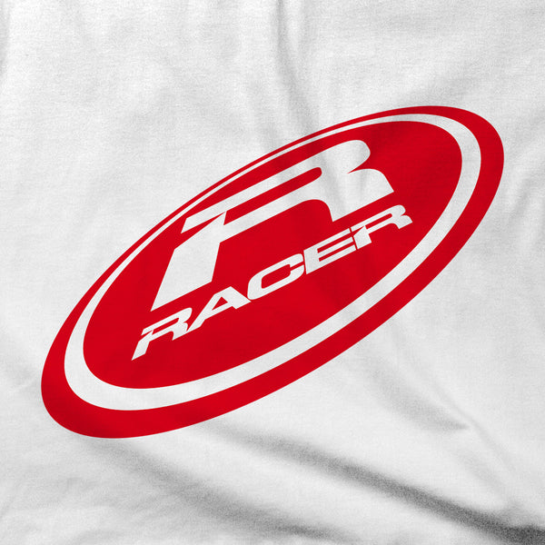 "Flying Disk" Red RACER Logo - Short Sleeve White Hanes Beefy T