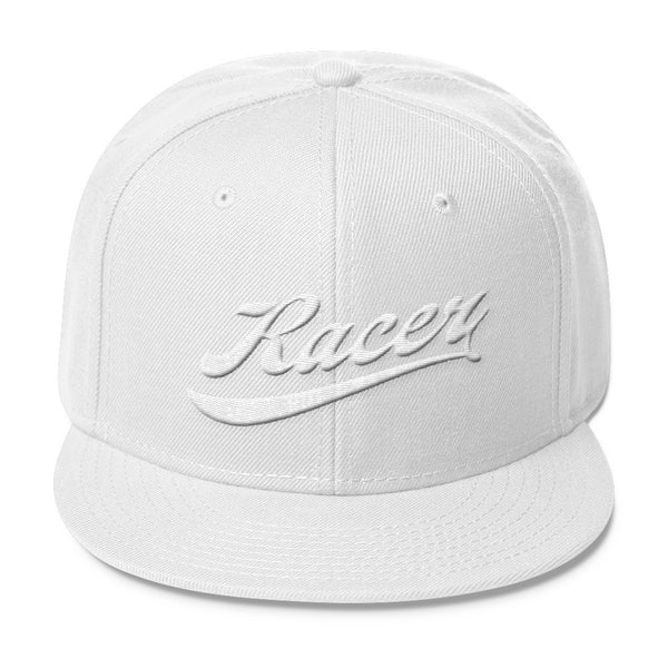 RACER Vintage Script White Wool Blend Snapback - 5 colors