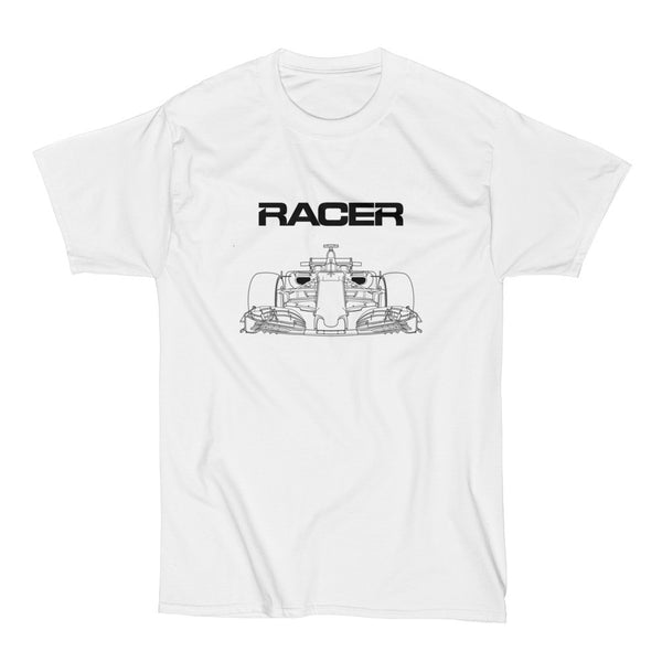 Grand Prix Car Line Art - White Short Sleeve Hanes Beefy T