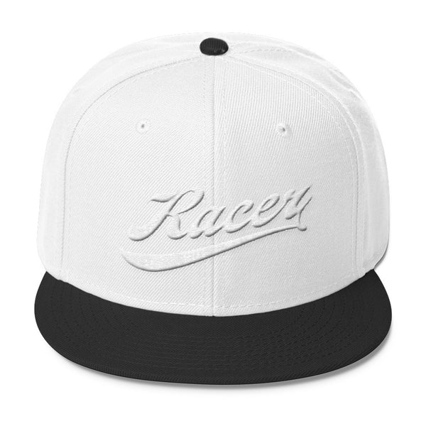 RACER Vintage Script White Wool Blend Snapback - 5 colors