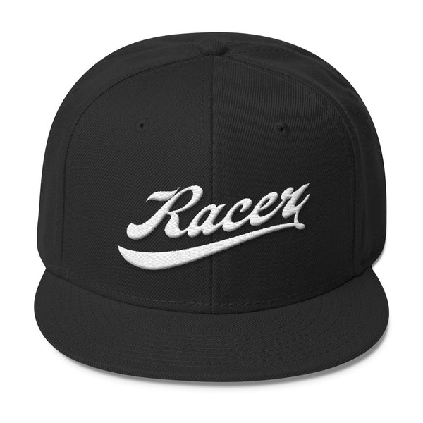 RACER Vintage Script White Wool Blend Snapback - 5 colors