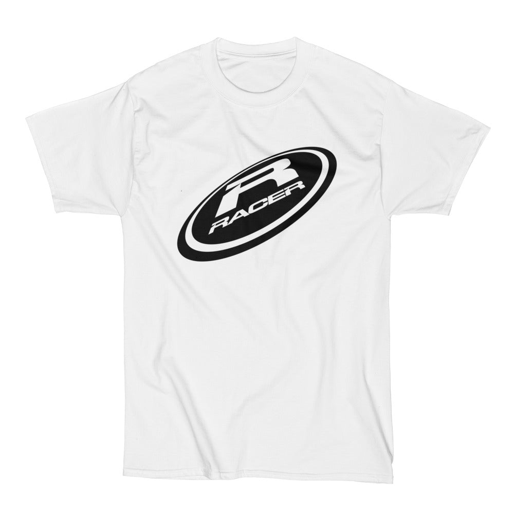 "Flying Disk" Black RACER Logo - Short Sleeve White Hanes Beefy T