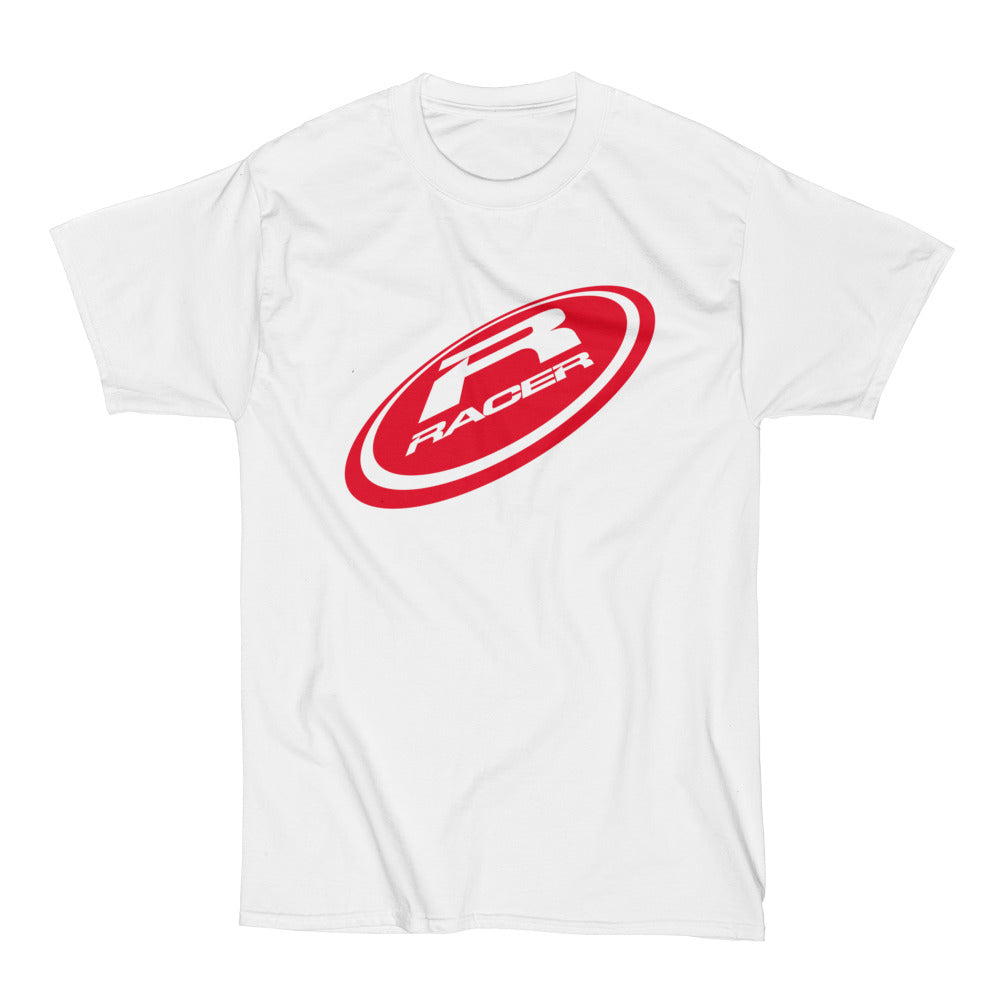 "Flying Disk" Red RACER Logo - Short Sleeve White Hanes Beefy T