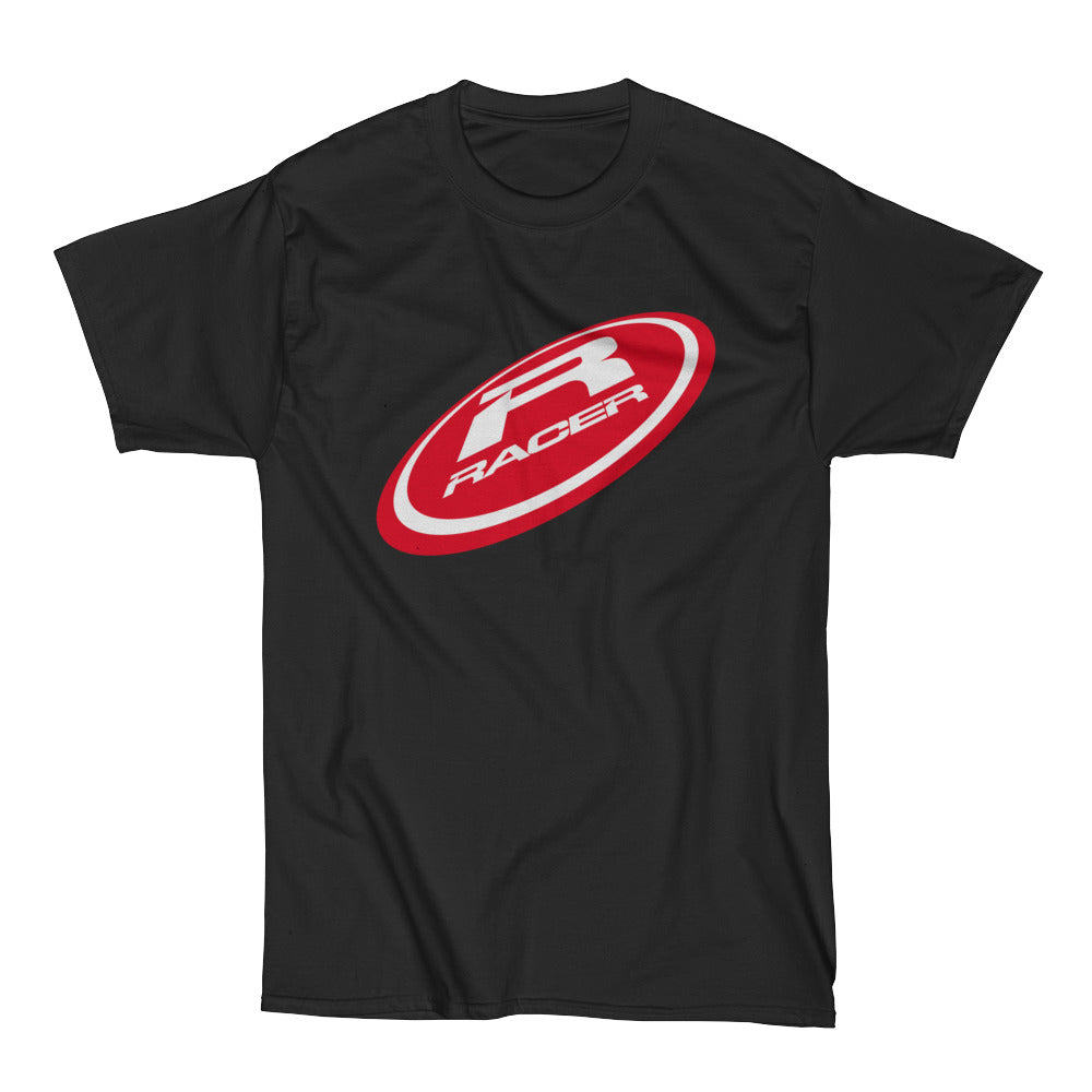 "Flying Disk" Red RACER Logo - Short Sleeve Black Hanes Beefy T